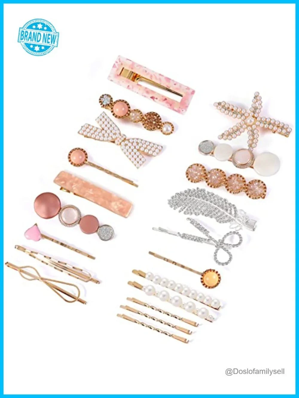 20 Piece Pearl Acrylic Hair Clip Set Barrettes Bobby Pins Hair Accessories